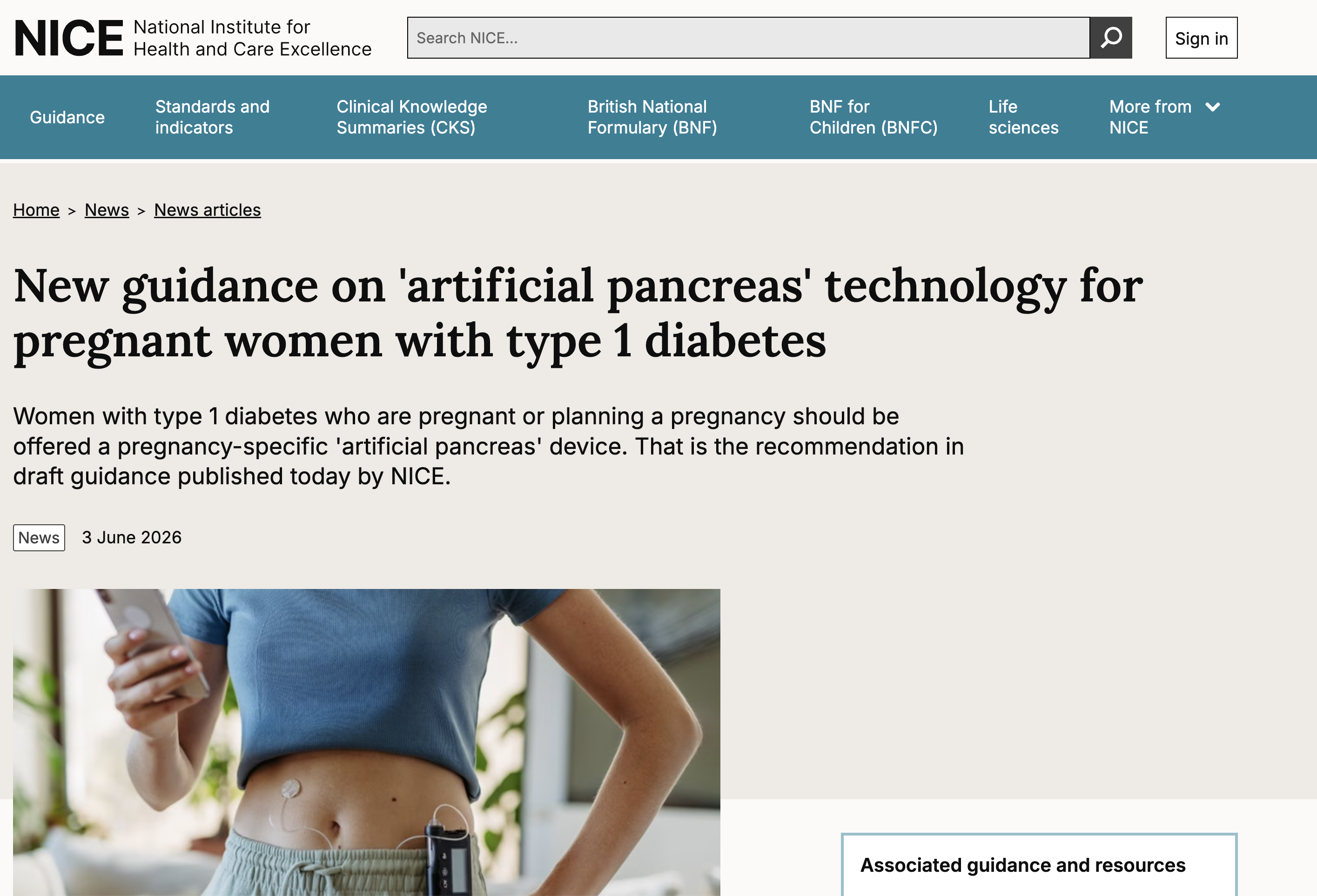 NICE issues new guidance on artificial pancreas technology for pregnant women with Type 1 diabetes